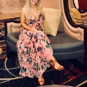 ASOS maxi dress chiffon pink green floral print